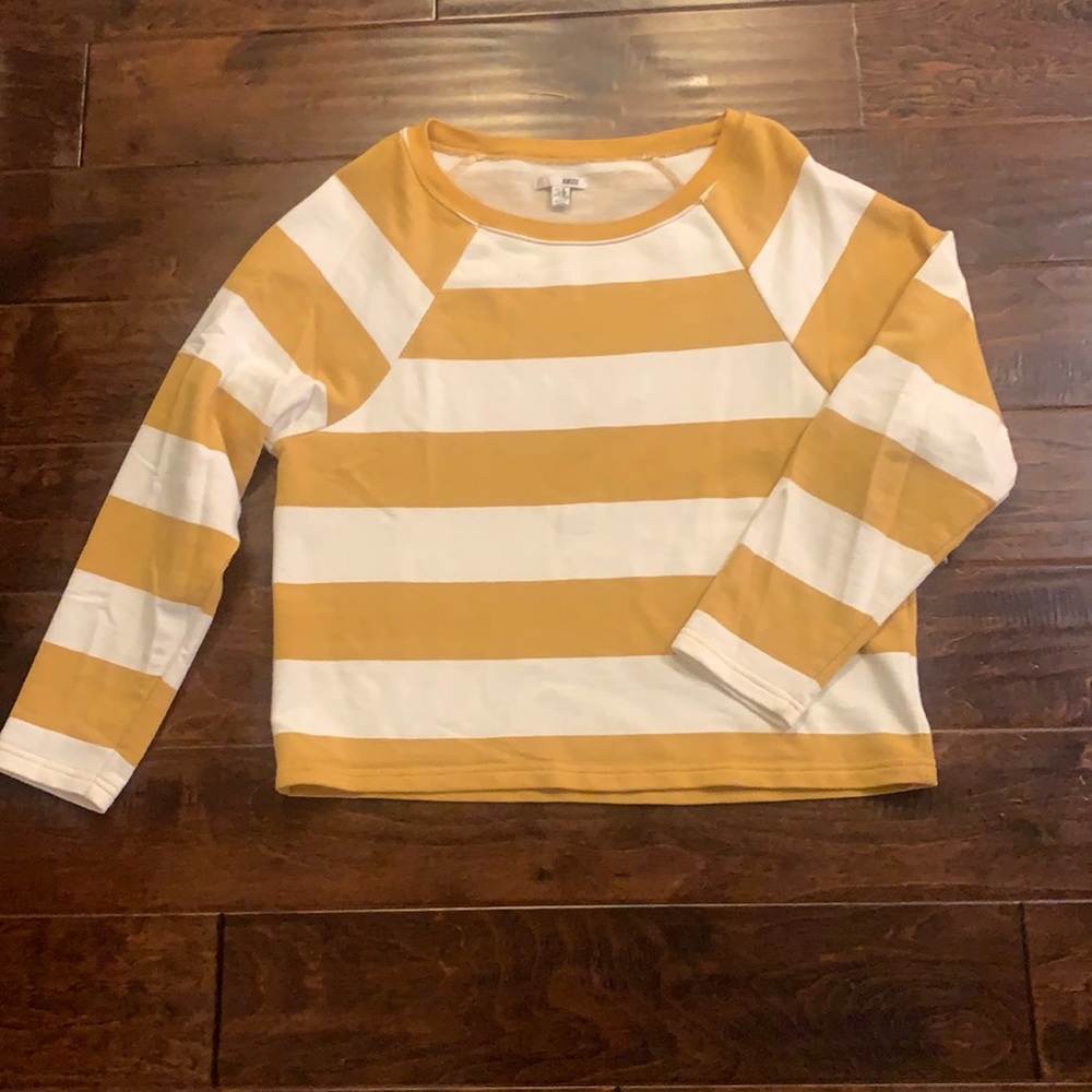 Amuse society white/mustard yellow striped sweatshirt